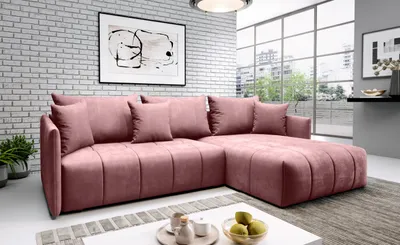 Produktbild von FURMEB24 - DON 245 x 180 cm Sofa mit Schlaffunktion und zwei Bettk€sten - Ecksofa mit Kissen , Stoff Monoliht - Rosa