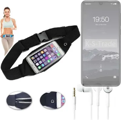 Produktbild von K-S-Trade Bauchtasche Gürteltasche kompatibel mit Qilive Q3 schwarz + Kopfhörer. Sport Running Jogging Fitness Laufen Umhängetasche Exercise