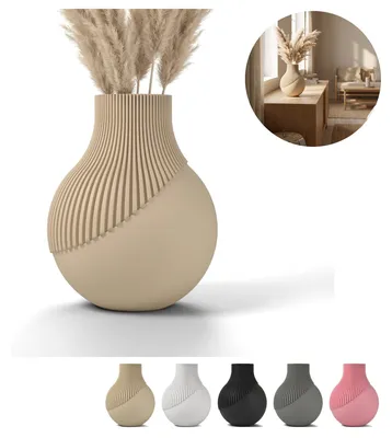 Immagine prodotto di Vaso decorativo grande rigato stile japandi boho decorazione soggiorno – Beige