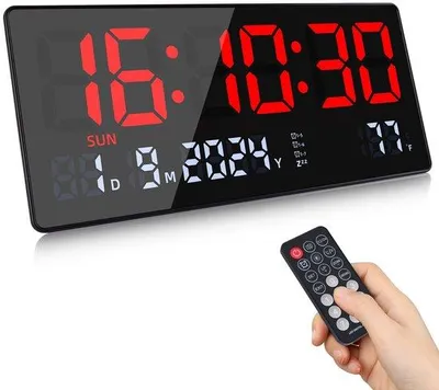 Obrázek produktu pro Digitální nástěnné hodiny, 15,5" velké digitální LED nástěnné hodiny s kalendářem a sekundami, teplotou a datem, digitální nástěnný kalendář do obývacího pokoje, kuchyně nebo kanceláře