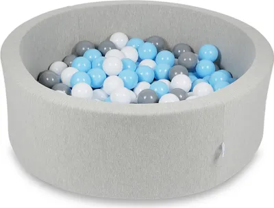 Produktbild von Trockenbecken 90x30cm hellgrau mit 200 Bällen: hellblau, weiß, grau