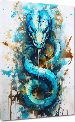 Produktbild von Street Art Schlange blau Leinwandbild Wandbild Kunstdruck XL Wanddeko: 105x140x4cm