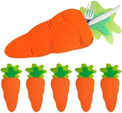 Produktbild von Puwaiio 6 Stück Besteckhalter Für Osterutensilien, Besteckhaltertasche In Osterkarottenform, Bestecktasche Für Osterutensilien, Besteckhalter Aus Filz Für Ostertischdekorationen Partydekoration