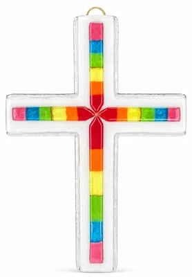 Wandkreuz aus Kristallglas, Regenbogen, 19,5 cm, handgefertigt