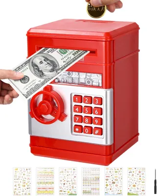 Elektronische ATM-Sparbüchse rot mit Geldschein-Einzug und Passwort
