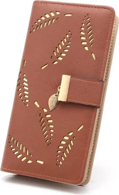 Produktbild von Damen Geldbörse Blatt Muster Leder Lange Bifold Braun
