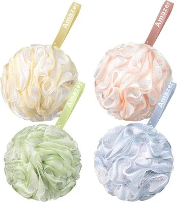 Produktbild von Famanu Badschwämme Set von 4 - Hochwertige Schaum Waschpuffs - Sanfte Peelingwirkung für Dusche und Bad