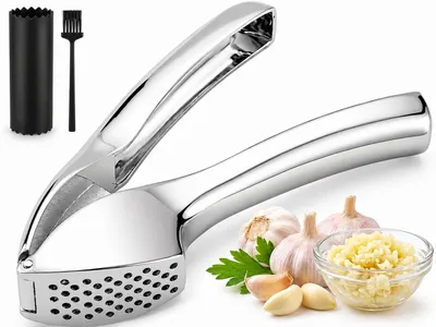 Produktbild von KANDONEX Premium Knoblauchpresse Edelstahl – Rostfrei & Spülmaschinenfest – Ergonomischer Küchenhelfer zum mühelosen Pressen von Knoblauch & Ingwer