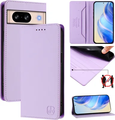 Produktbild von Lederhülle für Google Pixel 8 Hülle Flip Brieftasche Kartenfächern Ständer Schutzhülle Violett