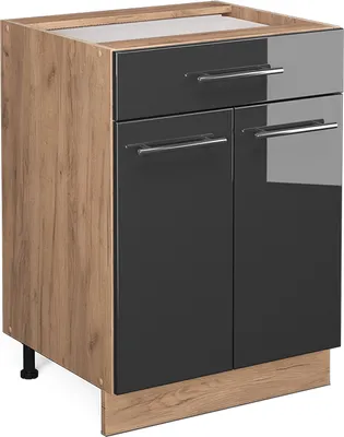 Immagine prodotto di Mobiletto base per cucina Vicco Fame-Line Antracite lucido 60 cm con cassetto, senza piano di lavoro, Model 38334