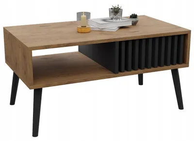 Produktbild von Skandinavischer Couchtisch Lamellen EICHE LANCELOT Tisch Loft Mit Ablage