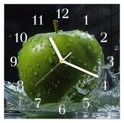 Produktbild von Wanduhr aus Glas mit Motiv Apfel im Wasser- 30 x 30 cm - inkl. Aufhängesystem