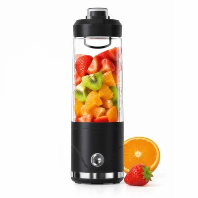 Image de Mini-mixeur de 650 ml, idéal pour des jus frais, mixeur portable avec USB, mini-extracteur de fruits rechargeable, parfait pour les familles, les campings et les activités sportives, couleur noire