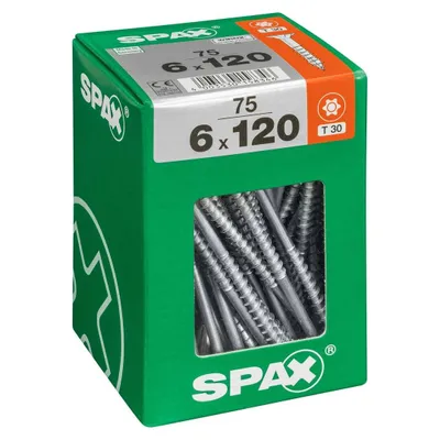 Obrázok produktu pre Univerzálna skrutka SPAX, 6 x 120 mm, 75 kusov, s čiastočným závitom, so zápustnou hlavou, T-STAR plus T30, 4CUT, WIROX - 4191010601206