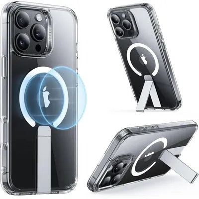Immagine prodotto di Custodia con supporto per iPhone 16 Pro, compatibile con MagSafe, resistente agli urti, trasparente
