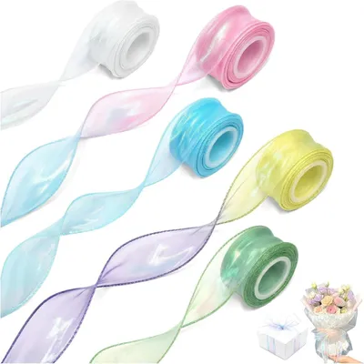 Obrázek produktu pro Organzová stuha, 6 kusů, šířka 4 cm, délka 9 m, transparentní, pro dekorace