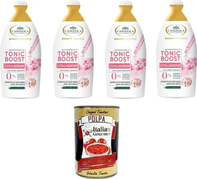 Produktbild von L'Angelica Beauty Essence Body Wash Tonic Boost Collagen mit Grünkaffee-Extrakt – 4x 520 ml+ Italian Gourmet polpa 400g
