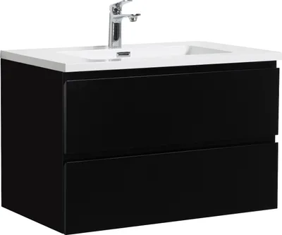Produktbild von Badplaats Badmöbel Set mit Waschbecken und Unterschrank Angela 80 x 48 cm Schwarz Matt - Waschbeckenunterschrank mit Soft-Close und Waschbecken, Vorgemontiert