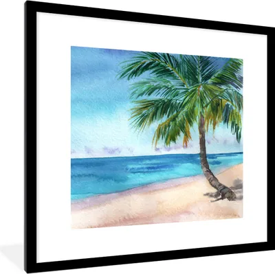 Produktbild von MuchoWow® MuchoWow® Gerahmtes Poster Meer - Palme - Strand 40x40 cm - Poster mit zchwarzem Bilderrahmen - Poster - Plakat im Rahmen