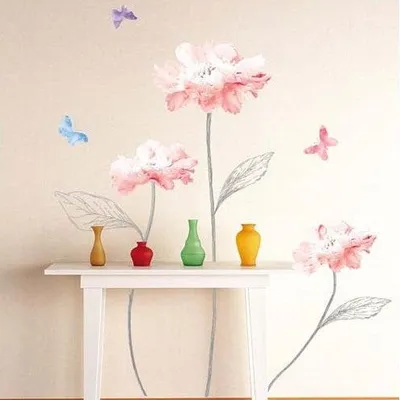 Produktbild von Wandaufkleber, dekorativer Klebstoff, hellrosa Blumen und Schmetterlinge