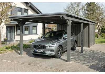 Produktbild von Einzelcarport SKAN HOLZ Emsland inkl. Abstellraum, Pfostenanker 340 x 846 cm schiefergrau