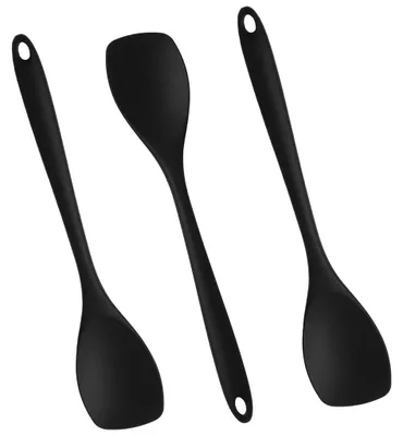 3er-Set Silikon-Kochlöffel, 27,5 cm, schwarz, hitzebeständig bis 210 °C