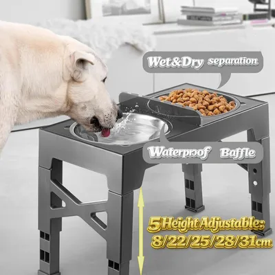 Produktbild von Verstellbare, erhöhte Futternäpfe für Hunde, faltbare, erhöhte Futtertröge für Haustiere mit Edelstahltrog