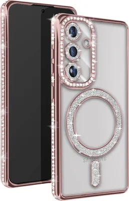 Immagine prodotto di Avizar, custodia diamantata per Samsung S24 – Protezione MagSafe con bordo in strass, rosa champagne