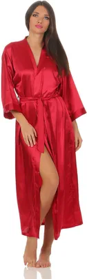 Produktbild von Damen langes Kimono Nachtmantel Seidenrobe Morgenmantel,  Weinrot L