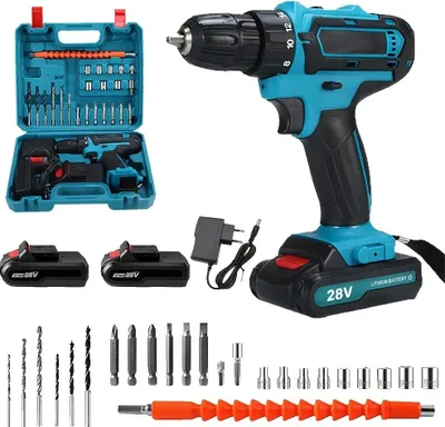 Obrázok produktu pre Príklepový vŕtací skrutkovač, 28V lítium-iónová batéria, 25 + 3 nastavenia krútiaceho momentu, modrý