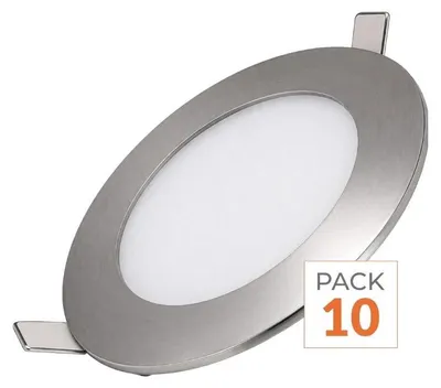 Image de Spots encastrés LED, modèle plat rond en aluminium, 6W - Pack de 10 - Blanc neutre 4000K - 5500K