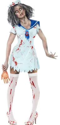 Produktbild von Zombie Matrosen Kostüm, weiblich, mit Blut Splattered Kleid und Hut, Größe:M