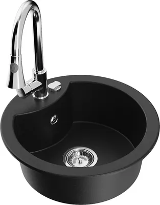 Produktbild von Mexen Diego 1-Becken-Granit-Spüle mit Mischbatterie Elia, Schwarz - 6512-77-670101-00
