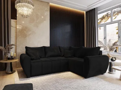 Zdjęcie produktu dla Narożnik Masseno MADISON L R-S z funkcją spania w kształcie litery L, sofa z pojemnikiem na pościel, sofa do salonu, kanapa, sofa rozkładana, zestaw wypoczynkowy - czarny, KRONOS 07