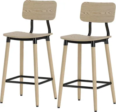 Produktbild von Barhocker 2er Set Barstuhl Tresenhocker mit Rückenlehne und Fußstütze, Küchenstühle mit Stahlbeine für Küche, Wohnzimmer, Esszimmer Natur