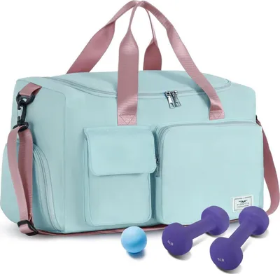 Image de Sac de sport pliable 35L Sac de voyage pour femmes avec compartiment à chaussures Compartiment humide vert/rose