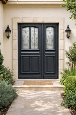 Immagine prodotto di Porta d'ingresso in legno a tre ante Mathilde Grigio Antracite, H.215xL.140 cm, lato pannello P, sinistra, GD MENUISERIES