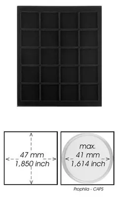 Produktbild von Prophila Collection schwarze Veloureinlage für Münzbox, 20 eckige Fächer für Münzen oder Medaillen bis 47 mm