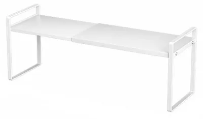 Image de Étagère de rangement extensible, en métal, de couleur blanche, dimensions 35-65 x 22 x 25 cm