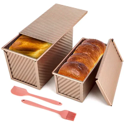 2 Brotbackformen mit Deckel, Antihaft, 21×12×11,5 cm & 19×9,5×8,5 cm