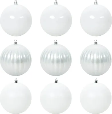 Obrázek produktu pro vidaXL Sada vánočních ozdob na stromek, velká, 9 kusů, bílá, průměr 15 cm, plast