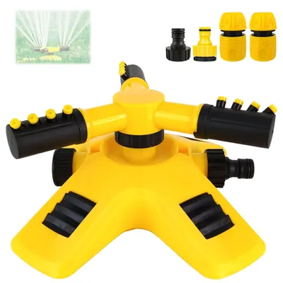 Immagine prodotto di Irrigatore da giardino a 360 gradi, con 3 bracci regolabili, 12 ugelli, attacco per tubo da 1/2" e 3/4", con una portata massima di 176 m². Irrigatore