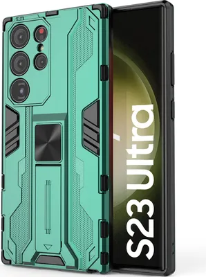 Produktbild von Galaxy S23 Ultra Hülle, Dual Layer PC TPU Bumper Stoßfest Ständer Schutzhülle für Samsung Galaxy S23 Ultra Grün