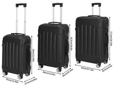 Image de Valise rigide - Ensemble de 3 pièces - ABS - Serrure TSA - Roulettes multidirectionnelles à 360° - Légère - Noir