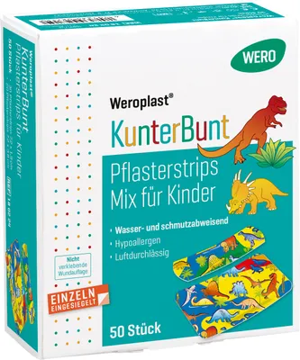 Produktbild von Weroplast KunterBunt Pflasterstrips Mix für Kinder, 50 Stk/Pkg