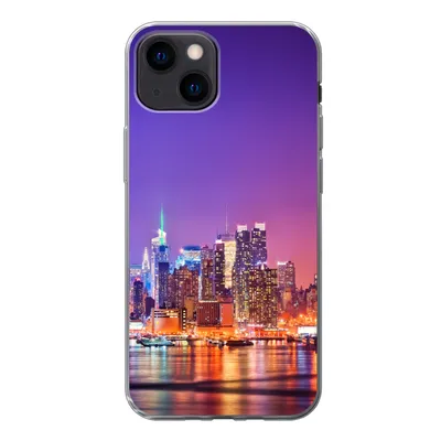 Produktbild von MuchoWow® Handyhülle Schutzhülle Hülle für iPhone 13 mini New York - Skyline - Lila Silikon Softcase Handy Hülle - Softcase