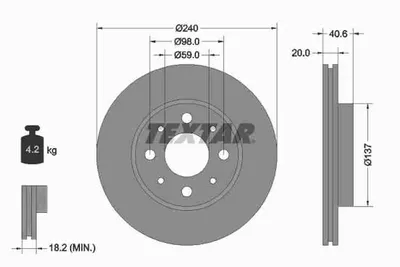 Produktbild von 2 Textar Bremsscheiben 240mm vorne für Fiat Panda 500