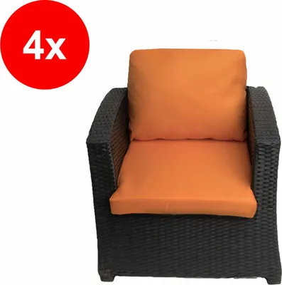 Obrázok produktu pre Polyratanový vankúš na kreslo 4ks Oranžový-Sedadlo 56x52cm+56x50cm|Vankúš na záhradné stoličky,Vankúše na záhradný nábytok, Ratanové vankúše na kreslá
