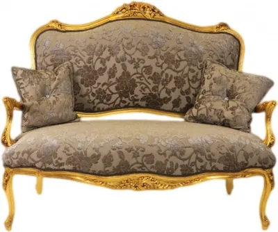 Produktbild von Casa Padrino Barock Sofa Grau-Khaki Muster / Gold - italienischer Stil - Barock Möbel