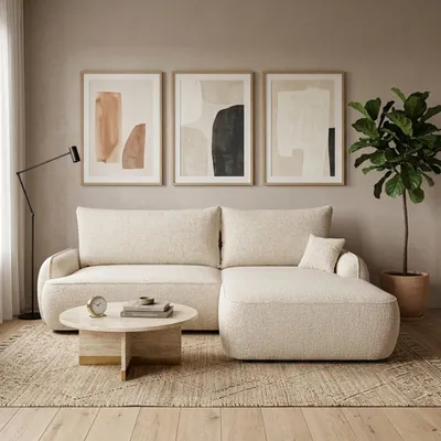 Produktbild von Ecksofa OVELLA L-Form mit Schlaffunktion, DL-Automat und Bettkasten – moderne Schlafcouch mit Stauraum für Wohnzimmer Eckcouch Beige Rechts